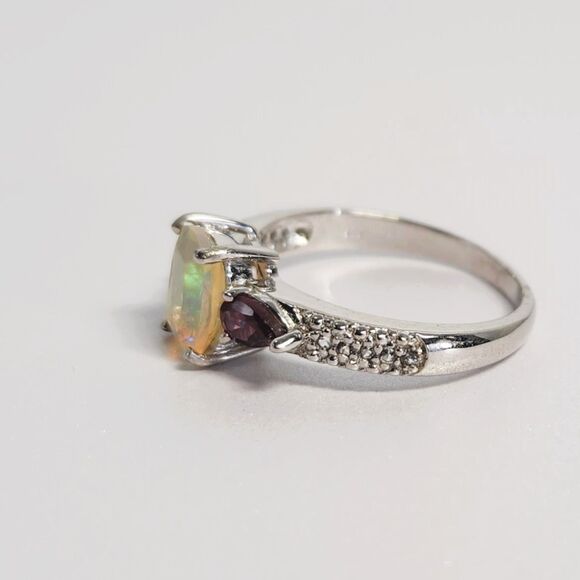 Ethiopian Opal and Red Spinel Ring Size 8 - Picture 4 of 7